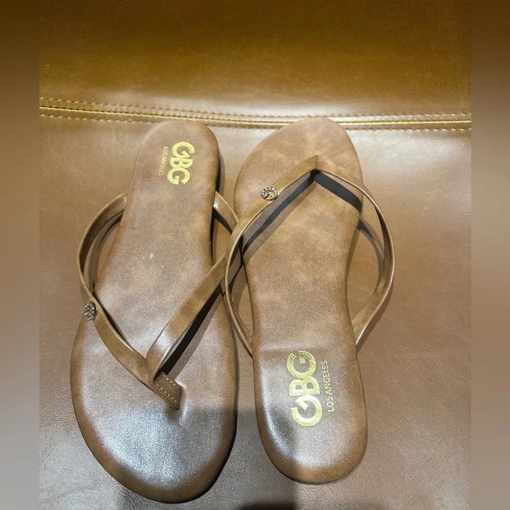 GBG Los Angeles Brown Sandals with Rhinestone Accent